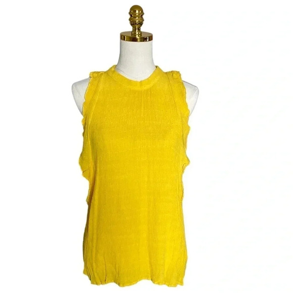Anthropologie Maeve | Lola Swiss Dot Ruffled Mustard Yellow Blouse Size L - Picture 3 of 11